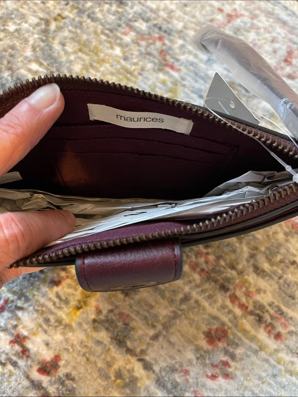 Maurices Burgundy Zip Wallet with Turn-Lock and Stud Details